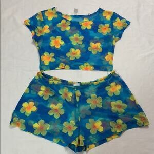 Vintage Studio Y2k M/L Bright Colorful Sheer 2 Piece Set Floral Summer Resort